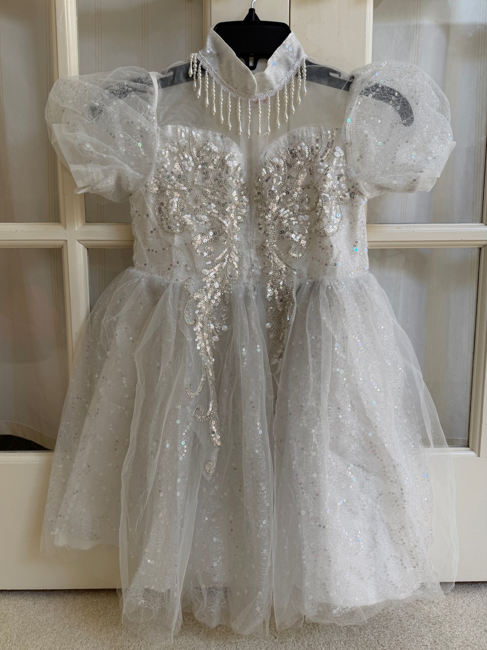 Girl Sparkling White Princess Tulle Dress with Beaded Bodice 8T